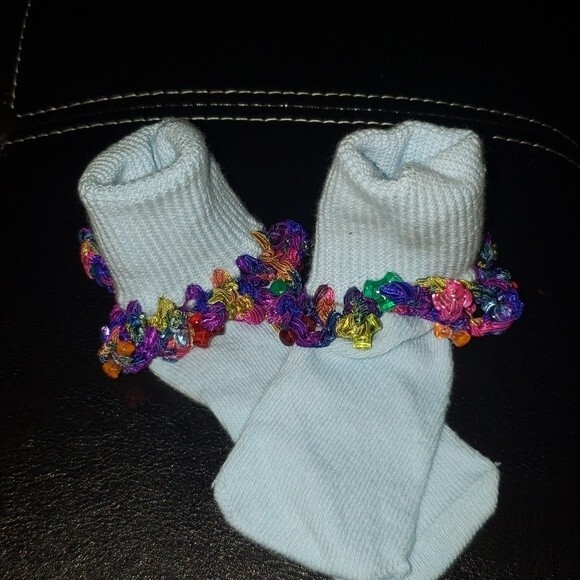 Crochet Beaded Light blue socks Size 18 month  Homemade! - Picture 2 of 2